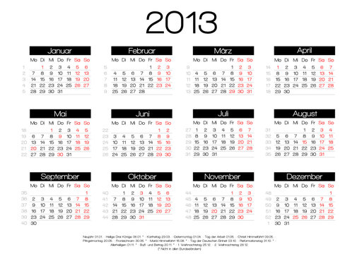kalender 2013 mit feiertagen vektor
