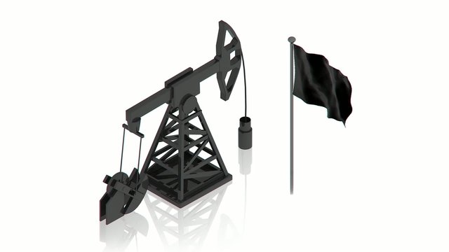 oil derrick with black flag