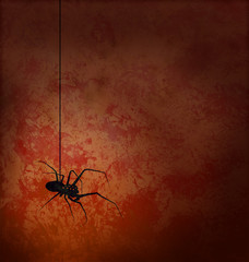 textured red background with spider silhouette horror image