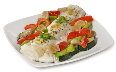 Plato de bacalao con pisto.