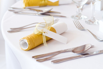 detail of a table set for an event party or wedding reception
