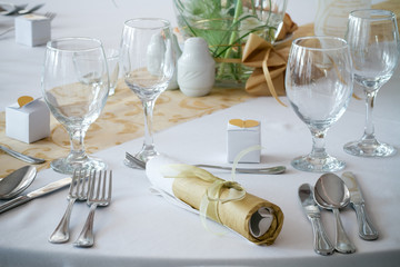 table set for a wedding dinner - colorized photo