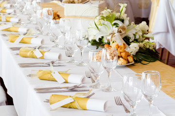 wedding table set for fine dining or another catered event