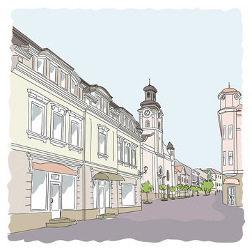 Street in the old town. Vector illustration.