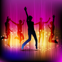 Fototapeta na wymiar Dancing silhouettes with disco lights