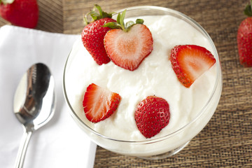 Fresh Organic Greek Yogurt with strawberries