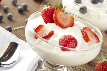 Fresh Organic Greek Yogurt with strawberries