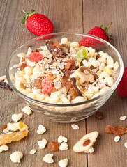 Mixed Muesli  on wooden background 