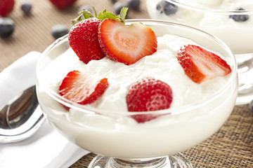 Fresh Organic Greek Yogurt with strawberries