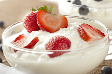 Fresh Organic Greek Yogurt with strawberries
