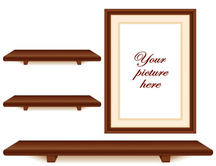 Shelves, Picture Frame, mahogany wood wall gallery, copy space