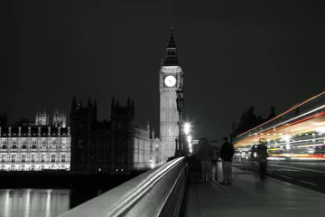 Papier Peint photo Lavable Rouge, noir, blanc Palais de Westminster la nuit