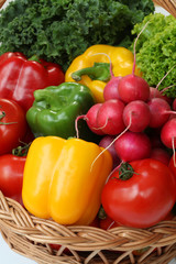 Fototapeta na wymiar Colorful vitamins in healthy food