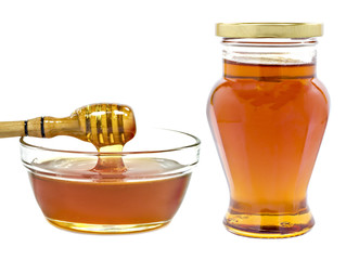 Jars with honey isolated on white background