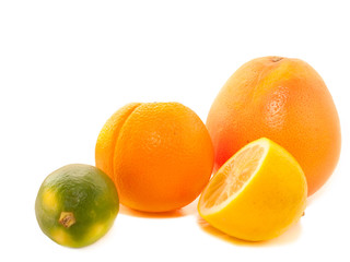 Ripe citrus fruits over white