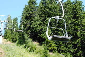mountain chair lift with two places for people