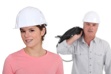 Man and woman electricians