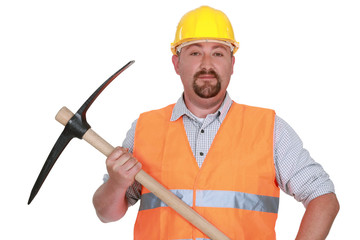 Construction worker with a pickaxe