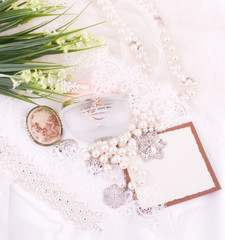 Vintage bridal  accessories and banner add with flowers