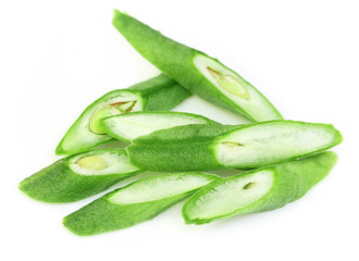Chopped Yard long bean over white background