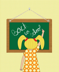 girl writing Back to school on a chalkboard vector illustration