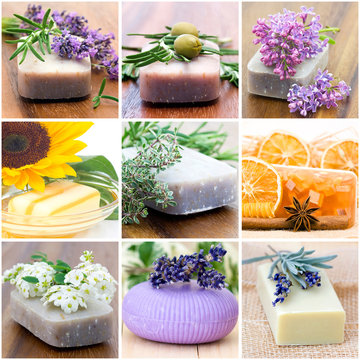 natural soaps - collage with nine pictures