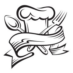 chef hat, spoon and fork