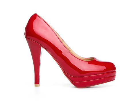 Close up of red high heel isolated on white background