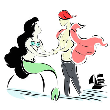 mermaid and a sailor in love