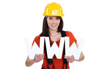 Female laborer promoting her services