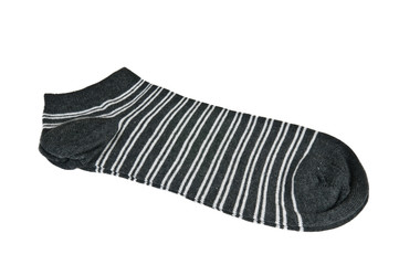 Pair of striped socks on white background