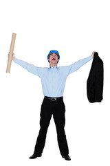 happy businessman raising his hands