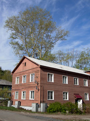 wooden house in the city