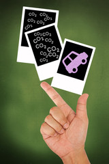 Hand hold car release carbon dioxide emission