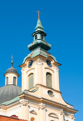 Baroque bell tower from a catholic church in Linz, Upper Austria