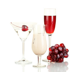 a variety of alcoholic drinks isolated on white