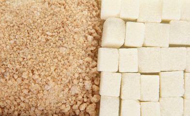 Sweetener with white and brown sugar close-up