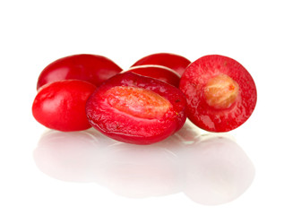 Fototapeta na wymiar fresh cornel berries isolated on white