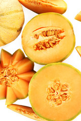 cut melon on white background close-up