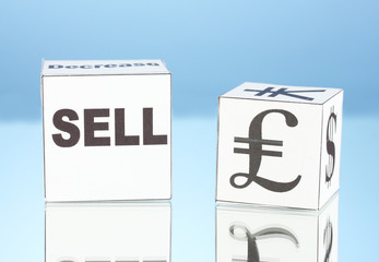 forex. currency in the white dices on blue background