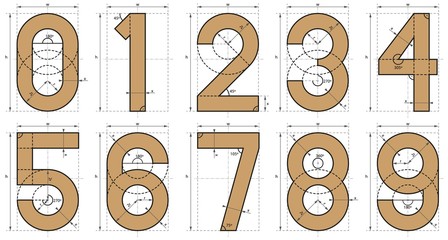Numbers Font Technical Drawing