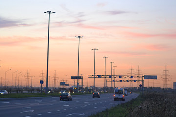 Sunset on the road