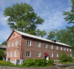 wooden house in the city