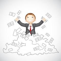 Business Man in heap of Dollar