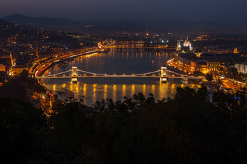 Szechenyi Chain Bridge in Budapest, Hungary - by night