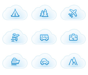 Travel web icons set 1, cloud buttons