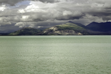 Alaskan mountains and the lake