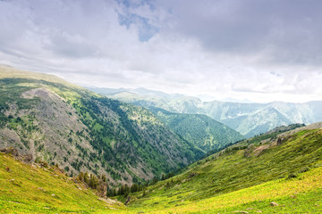 Naklejka premium View from mountains peak. Altai, Siberia