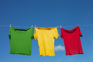 Shirts on clothesline.
