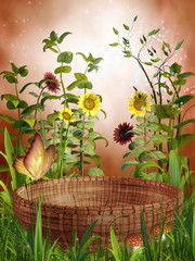 Kosz wśród jesiennych kwiatów © Obsidian Fantasy